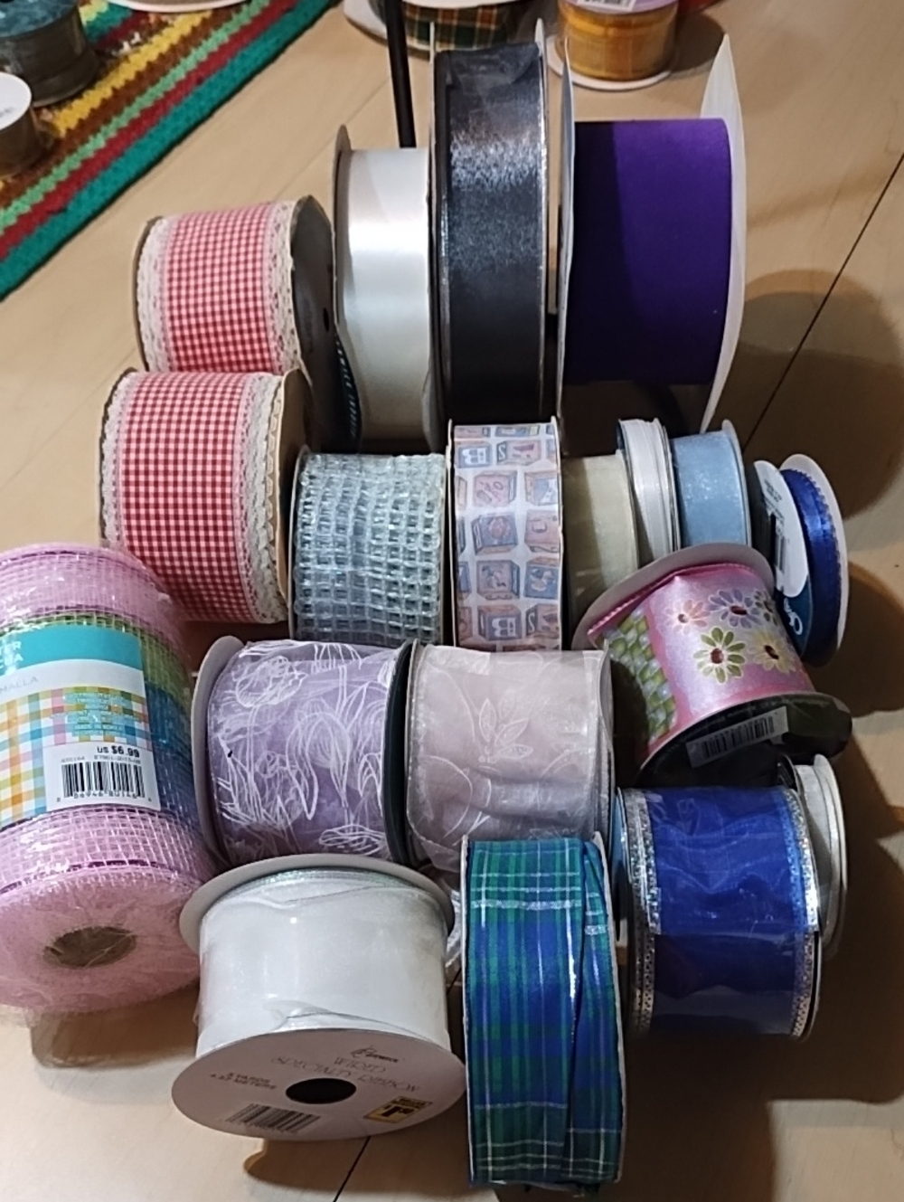 19 Assorted Some NWT  Ribbon For Crafts. Purple, Pink, Blue, White, Green.